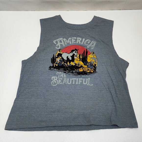 Willow Trails America The Beautiful Tank Top Small Horse Graphic Heather Gray - Picture 1 of 5